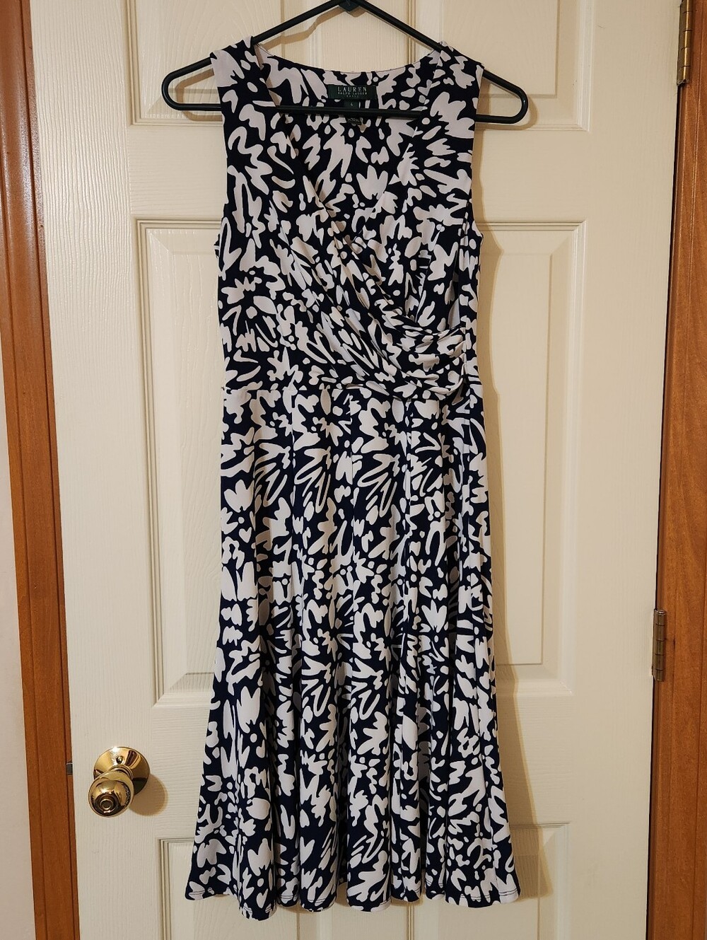 Lauren Ralph Lauren Sleeveless Dress Navy Blue Floral Size 4 Career Event